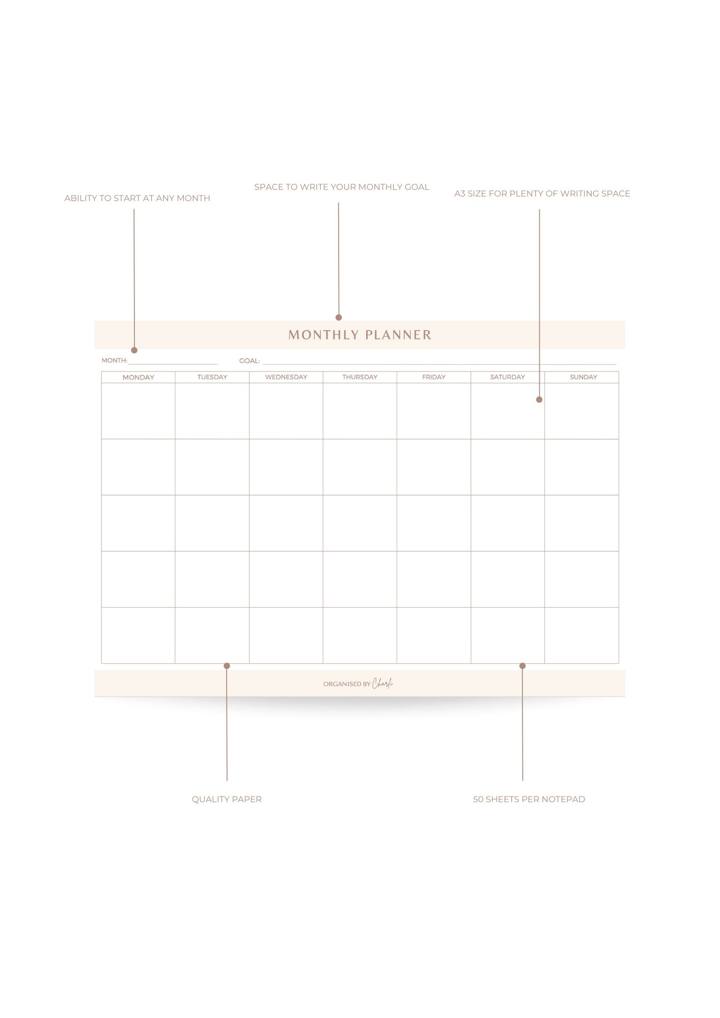 Monthly Desktop Planner Notepad